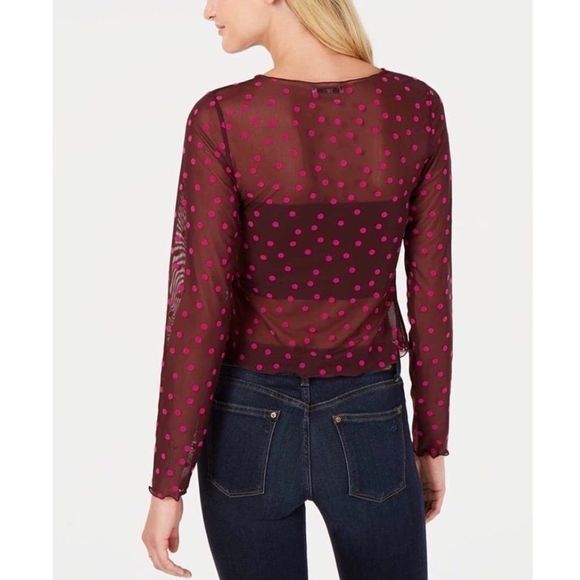 Bar lll Sheer Mesh Polka Top XXS Purple Pink - Picture 6 of 7